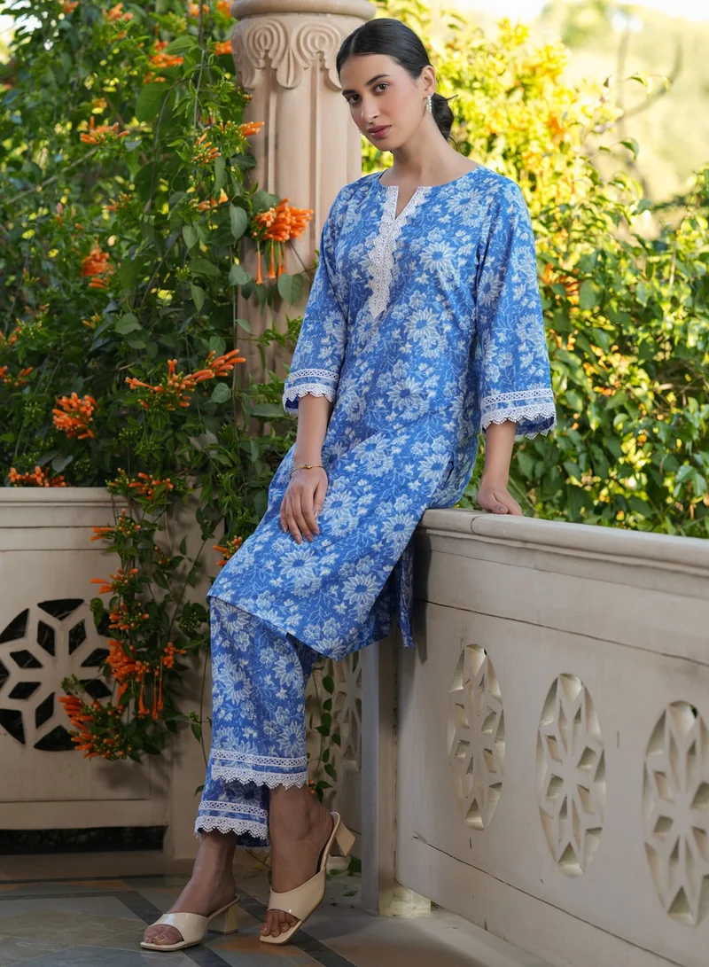 kolaba Blue Cotton Printed Kurta 2Pc Set