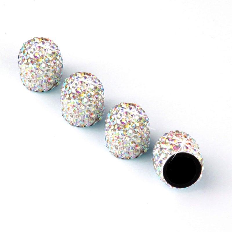 JUSTTOP 4 Pack Handmade Crystal Rhinestone Tire Valve Stem Caps Universal for Cars Trucks and Motorcycles AB Color