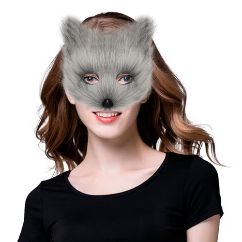 hbbhml Animal Fox Wolf Mask Halloween Party Cosplay Costumes Props Plush Cat Half Face Masks Carnival Christmas Masquerade - Image 2
