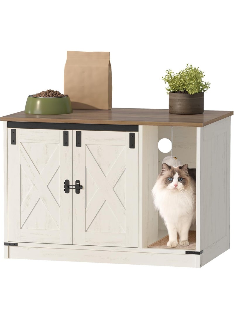 Gogoya Cat Litter Box Enclosure, Hidden Litter Box Cabinet Furniture with Bell, Indoor Cat House, Farmhouse Style, 80x50x53cm, for Hallway, Bedroom,Rustic Brown and White - Image 1