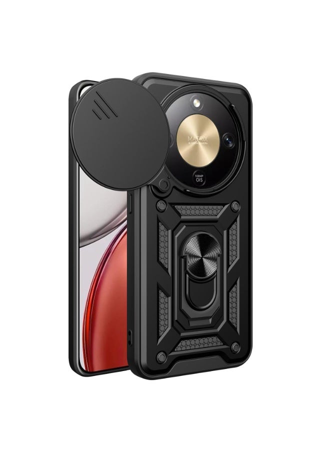 جراب حمايه مقاوم للصدمات وحمايه للكاميرا مزود بدبله معدنيه متوافق مع   Honor X9d  (اسود) - Image 1