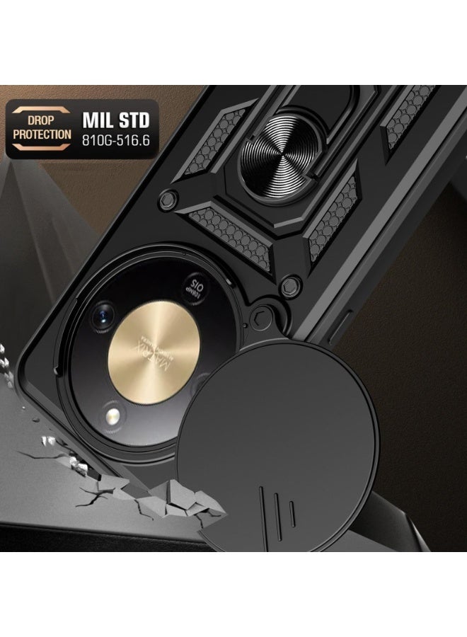 جراب حمايه مقاوم للصدمات وحمايه للكاميرا مزود بدبله معدنيه متوافق مع   Honor X9d  (اسود) - Image 2