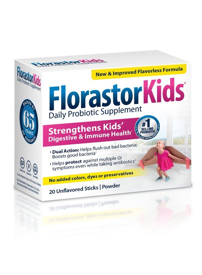 Florastor Kids Daily Probiotic Supplement, Unflavored Powder Mixes with Food or Beverage, Use with Antibiotics, Saccharomyces Boulardii CNCM I-745 (20 Sachets), Pack of 2 - Image 1