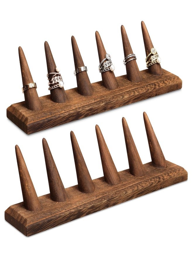 MOOCA 2 Pcs Set Finger Ring Stand Jewelry Display Holder Showcase Display Stands 11 x 2 1/4 x 2 3/4 in, Brown Color - Image 1