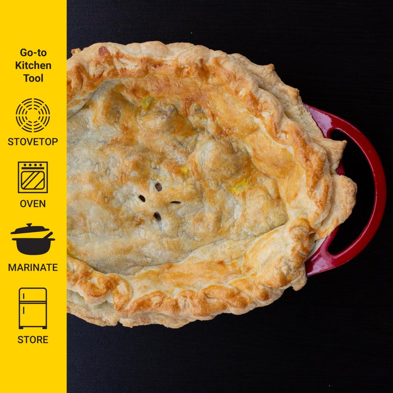 Lodge 2 Quart Enameled Cast Iron Oval Caserole â€“ Dual Handles â€“ Oven Safe up to 500Â° F or on Stovetop - Use to Marinate, Cook, Bake, Refrigerate and Serve â€“ Red - Image 2