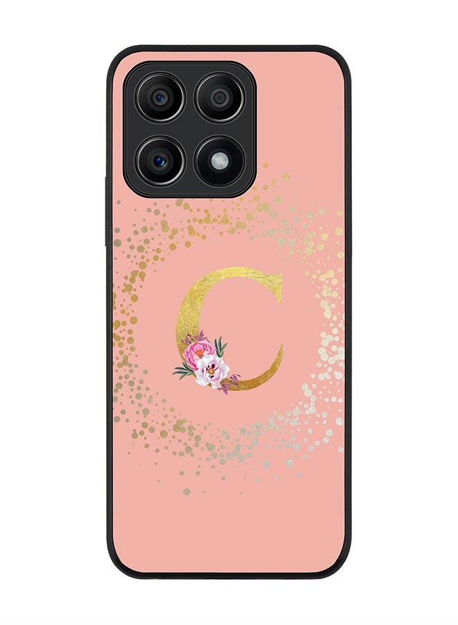 Stylizedd Rugged Black edge case for Honor X8A 4G Slim fit Soft Case Flexible Rubber Edges Anti Drop TPU Gel Thin Cover - Custom Monogram Initial Letter Floral Pattern Alphabet - C (Rose Pink) - Image 1