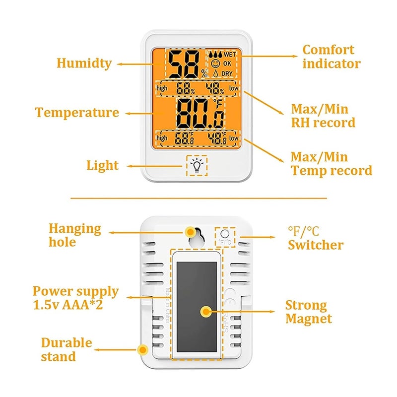 Large Size LCD Digital Thermometer Hygrometer Indoor Room Temperature Humidity Meter Sensor Gauge(MC41-White-Backlight) - Image 3