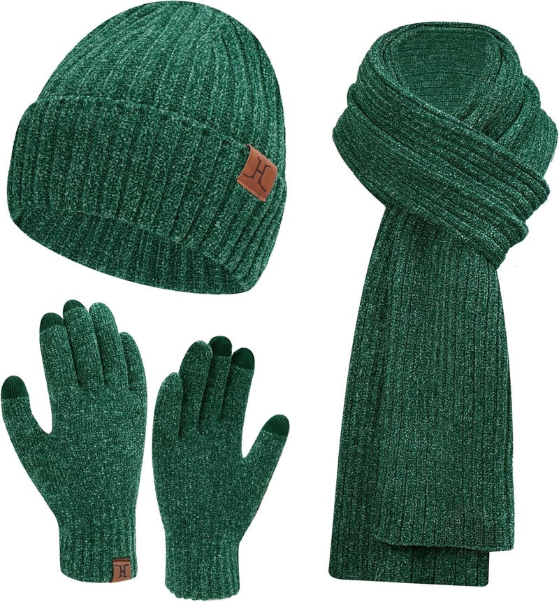 AQOTHES Womens Winter Knit Warm Hat Beanie Long Scarf Touch Screen Gloves Set Skull Caps Neck Scarves for Women - Image 1
