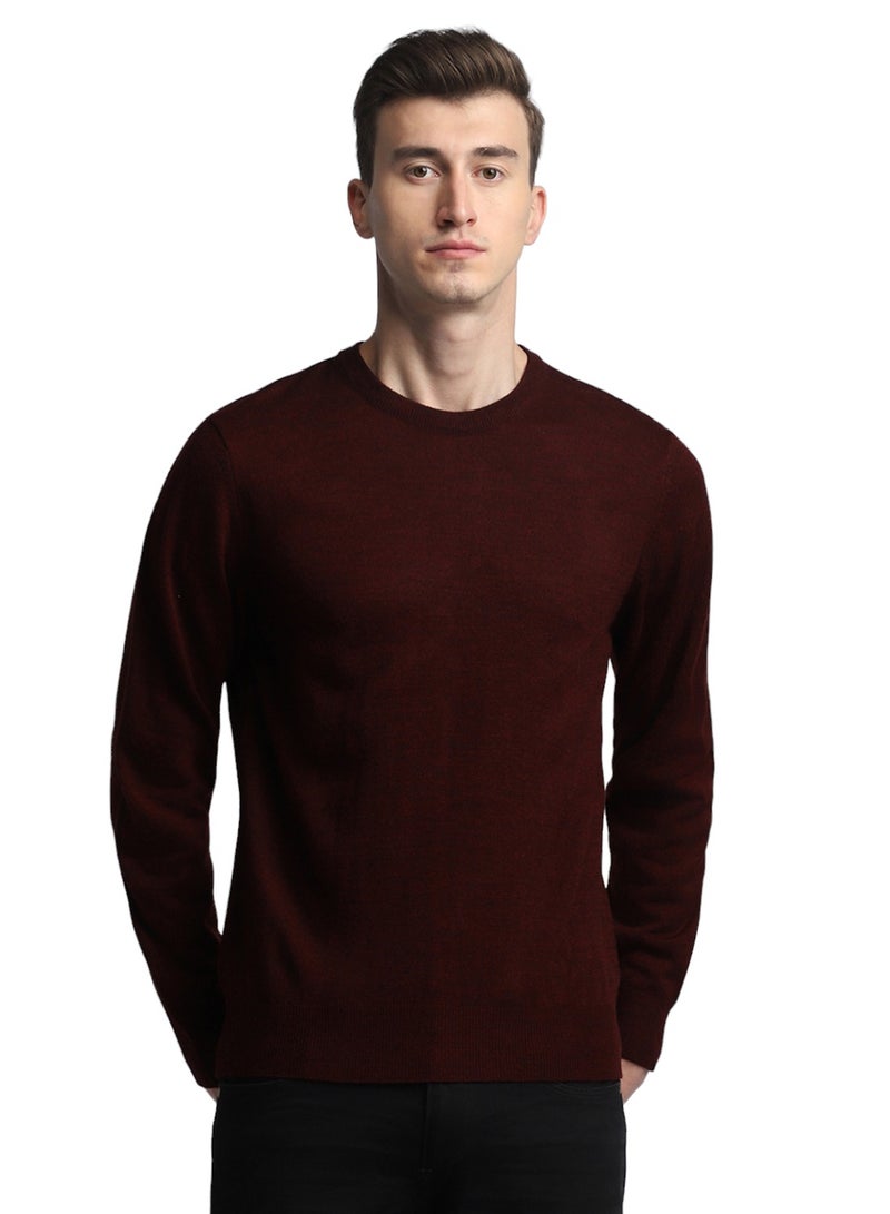Dennis Lingo Maroon Regular Fit Sweater for Men - 100% Acrylic, Solid, Crew Neck, Full Sleeves, Casual  - Image 2