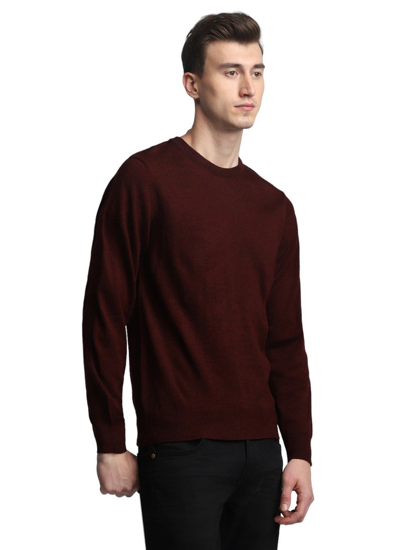Dennis Lingo Maroon Regular Fit Sweater for Men - 100% Acrylic, Solid, Crew Neck, Full Sleeves, Casual  - Image 3
