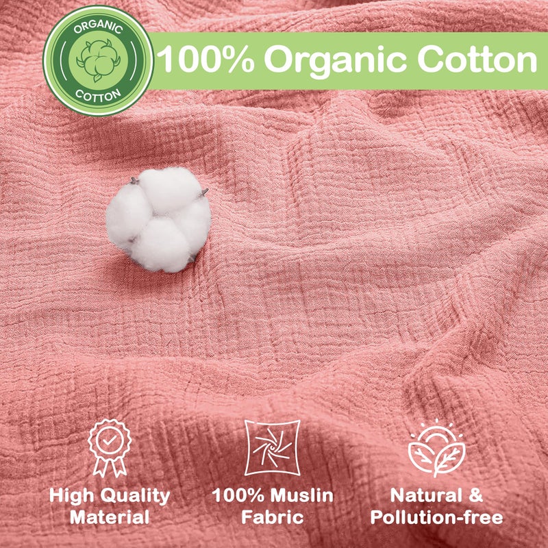 infancie 100% Organic Cotton Muslin Baby Blanket - 47 x 47 Inch Breathable Muslin Baby Girl Blanket, Hypoallergenic Double-Layer, Soft and Cozy Newborn Baby Blanket for Everyday Use (Rose/Peach) - Image 2