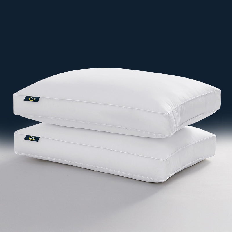 Serta Hotel Collection Pillows Queen Size Set of 2 White Goose Feather Down Fiber Gusseted 100% Cotton Pillow for Back, Stomach or Side Sleepers - Image 1