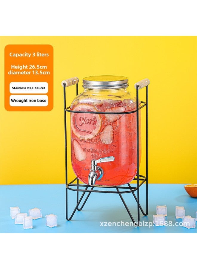 Direct Coke Barrel With Faucet Cocktail Barrel Tea Break Beverage Barrel Lemon Glass Cold Kettle Juice Jar Container-Capacity:3 Liters + 304 Stainless Steel Faucet + Iron Frame - Image 1