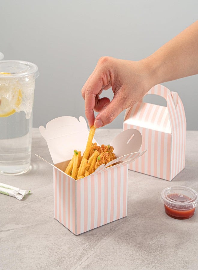 Restaurantware Bio Tek 4 x 2.5 x 2.5 Inch Gable Boxes For Party Favors, 25 Attractive Gift Boxes - Striped Pattern, Built-In Handle, Pink And White Paper Barn Boxes, Disposable, For Parties - Image 4