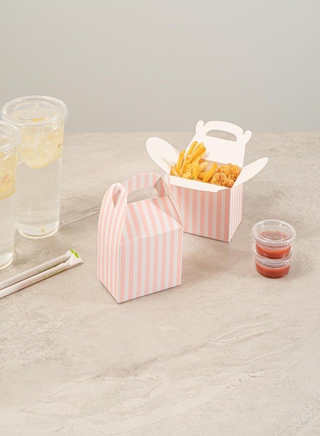 Restaurantware Bio Tek 4 x 2.5 x 2.5 Inch Gable Boxes For Party Favors, 25 Attractive Gift Boxes - Striped Pattern, Built-In Handle, Pink And White Paper Barn Boxes, Disposable, For Parties - Image 3