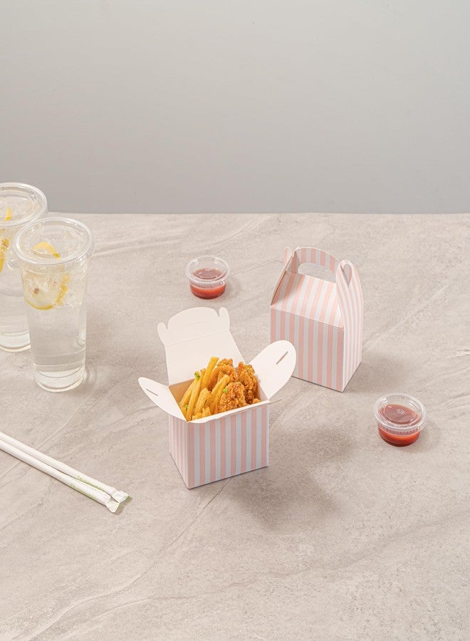 Restaurantware Bio Tek 4 x 2.5 x 2.5 Inch Gable Boxes For Party Favors, 25 Attractive Gift Boxes - Striped Pattern, Built-In Handle, Pink And White Paper Barn Boxes, Disposable, For Parties - Image 5