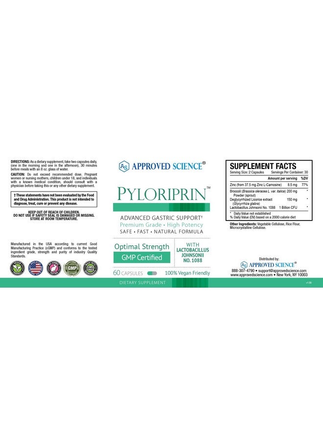 أبروفد ساينس منتج Pyloriprin المعتمد علميًا - دعم متقدم للجهاز الهضمي من أجل معدة صحية - الزنك إل كارنوزين، البروبيوتيك، براعم البروكلي، عرق السوس منزوع الجليسرين - 60 كبسولة - إمداد لمدة شهر - نباتي - Image 5