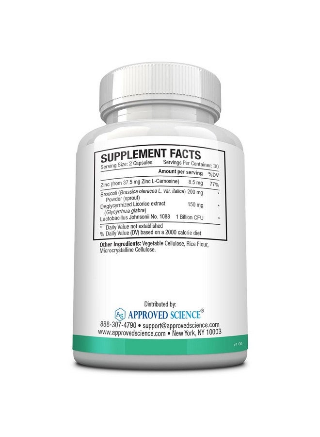 أبروفد ساينس منتج Pyloriprin المعتمد علميًا - دعم متقدم للجهاز الهضمي من أجل معدة صحية - الزنك إل كارنوزين، البروبيوتيك، براعم البروكلي، عرق السوس منزوع الجليسرين - 60 كبسولة - إمداد لمدة شهر - نباتي - Image 3