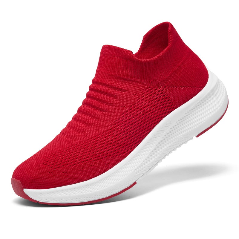 SHULOOK Womens Slip on Walking Shoes Comfort Lightweight Breathable Sock Shoe Non-Slip Mesh Casual Fashion Tennis Running Sneakers Red - Image 1