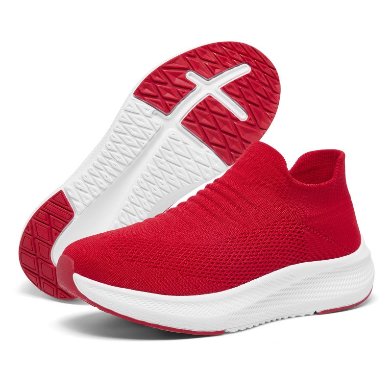 SHULOOK Womens Slip on Walking Shoes Comfort Lightweight Breathable Sock Shoe Non-Slip Mesh Casual Fashion Tennis Running Sneakers Red - Image 5