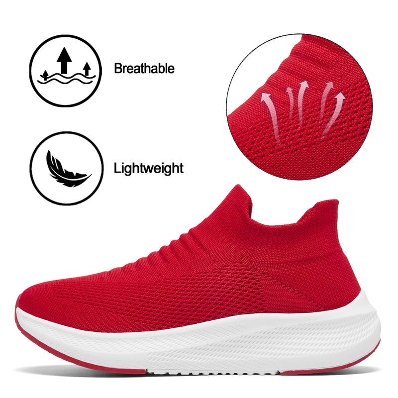 SHULOOK Womens Slip on Walking Shoes Comfort Lightweight Breathable Sock Shoe Non-Slip Mesh Casual Fashion Tennis Running Sneakers Red - Image 4