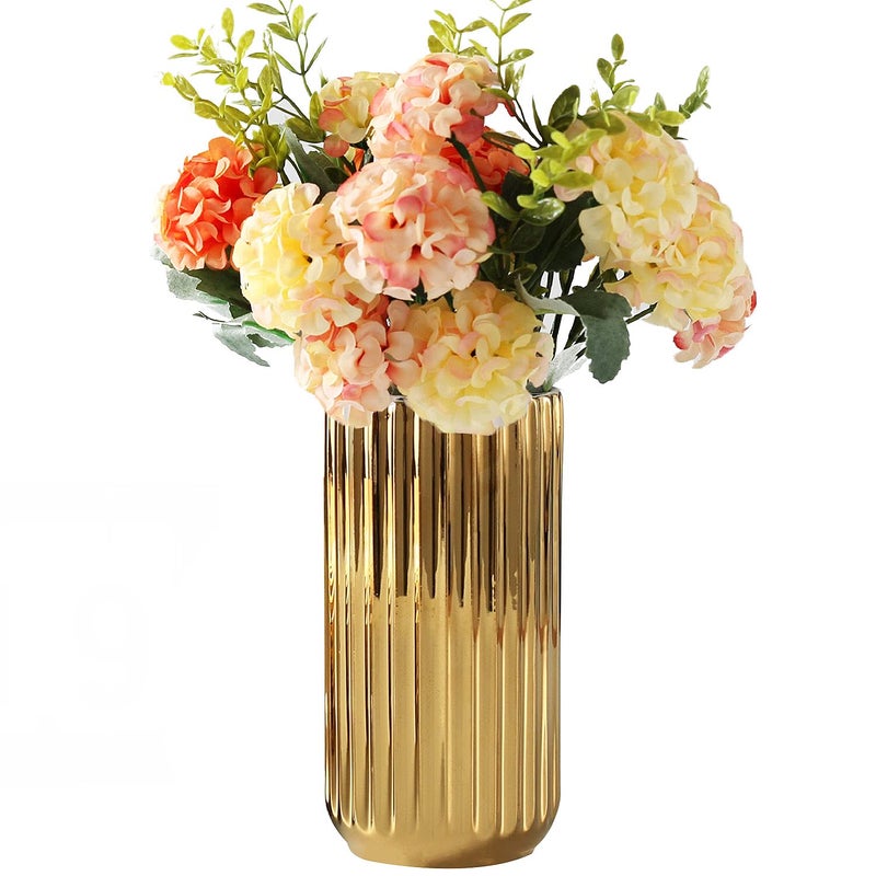WHJY 7 inch Nordic Minimalist Ceramic Vase Creative Home Decoration Home Office CenterpieceTable and Wedding Bridal Shower  Gold Finish