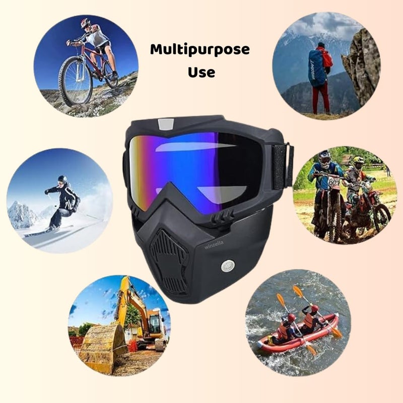 JB Export قناع نظارات جي بي إكسبورت المضاد للخدش مع حماية من الأشعة فوق البنفسجية للوجه المفتوح والنظارات مقاوم للرياح ودرع ضد الأوساخ بحزام قابل للتعديل مع وسادة من الفوم الناعم وقابل للفصل للدراجات وسباقات الطرق الوعرة وركوب الدراجات للجنسين - Image 2