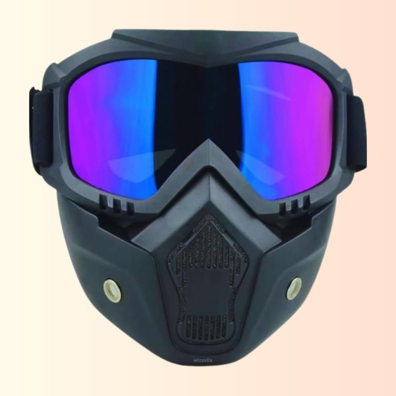 JB Export قناع نظارات جي بي إكسبورت المضاد للخدش مع حماية من الأشعة فوق البنفسجية للوجه المفتوح والنظارات مقاوم للرياح ودرع ضد الأوساخ بحزام قابل للتعديل مع وسادة من الفوم الناعم وقابل للفصل للدراجات وسباقات الطرق الوعرة وركوب الدراجات للجنسين - Image 1