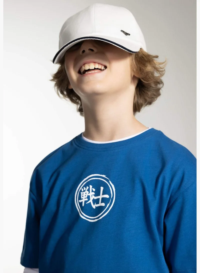 ديفاكتو Boy Oversize Fit Crew Neck Knitted Short Sleeve T-Shirt