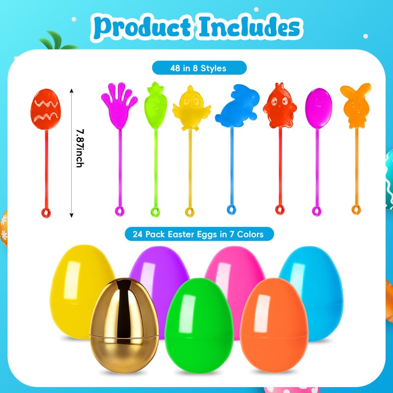 Garma 24 Pack Prefilled Easter Eggs with 48 Pcs Sticky Hands Toys for Kids - Plastic Easter Eggs with Sticky Hands Boys Girls Easter Basket Stuffers Fillers Party Favors Egg Hunt Classroom Prizes - Image 2