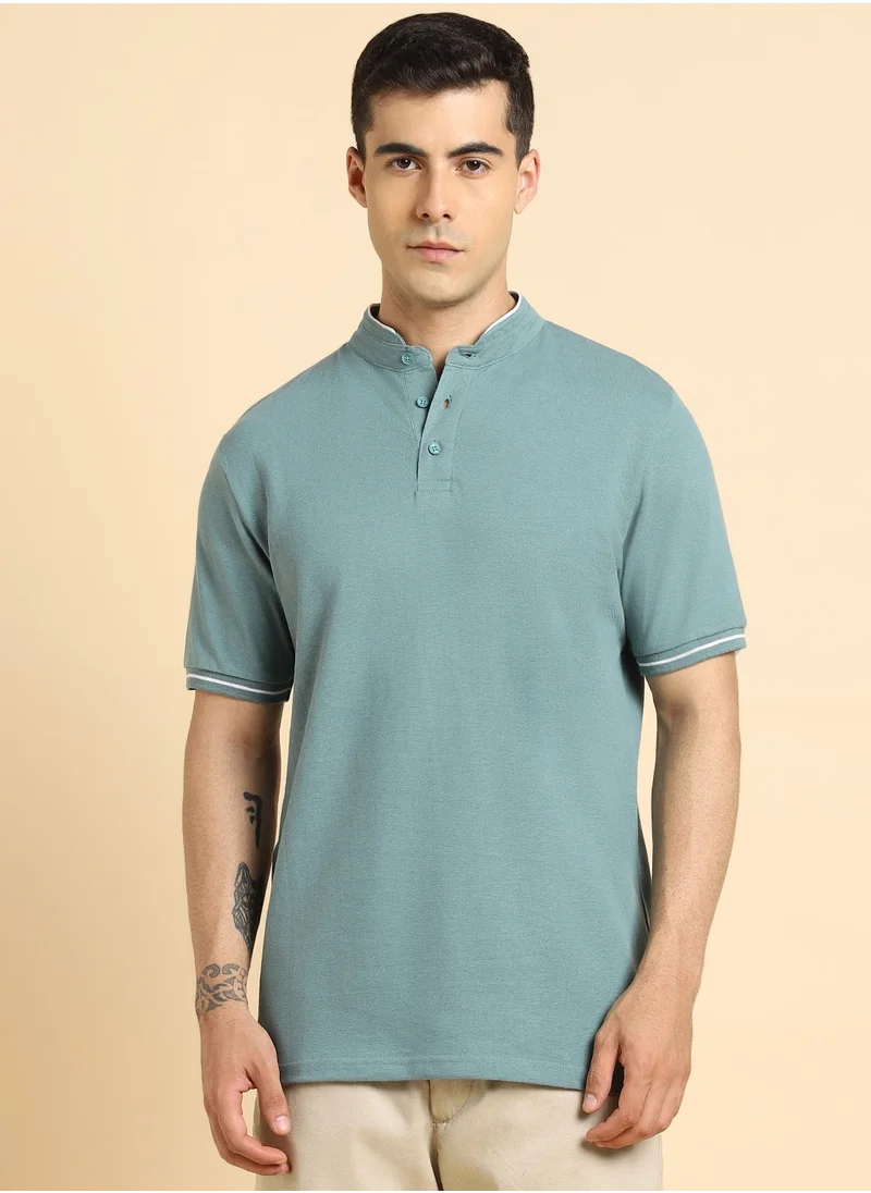 دينيس لينغو Mandarin Collar Cotton T-shirt
