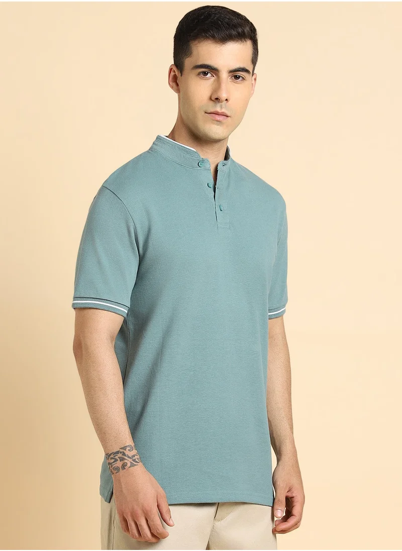 دينيس لينغو Mandarin Collar Cotton T-shirt
