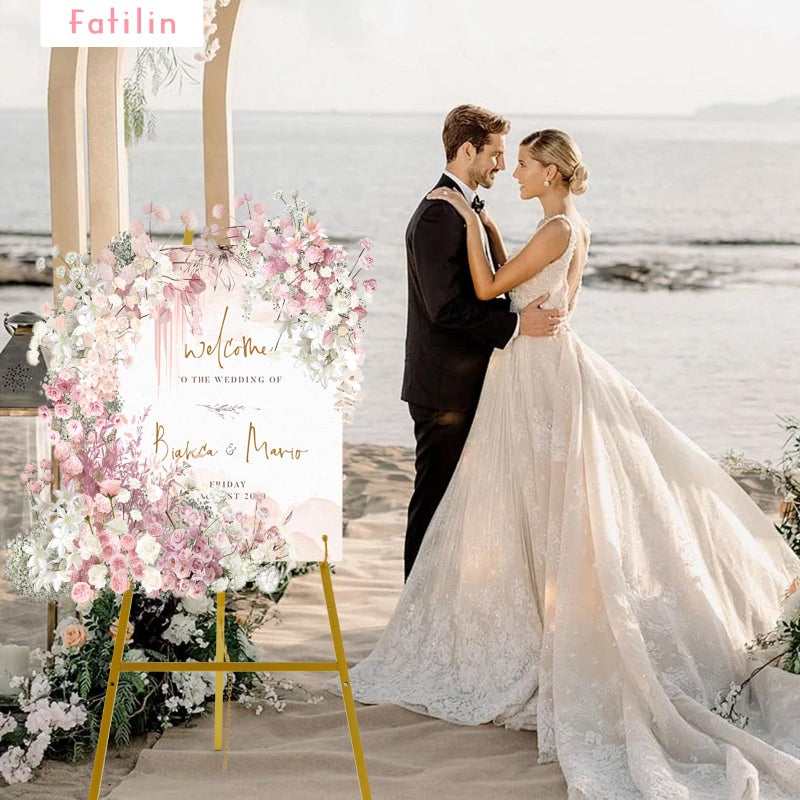 Fatilin Gold Easel Stand for Signâ€“Adjustable Floor Heavy Duty Metal Display Easel for Wedding Signs, Art, Posters, Pictures Welcome Signs 4-Tier Height Commercial Display Easel for Parties & Galleries - Image 2