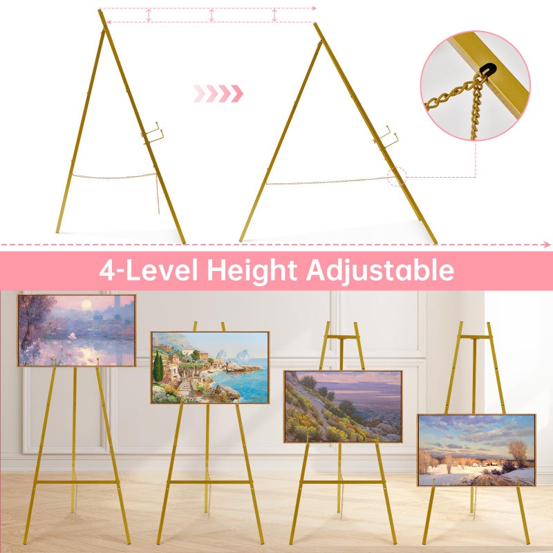 Fatilin Gold Easel Stand for Signâ€“Adjustable Floor Heavy Duty Metal Display Easel for Wedding Signs, Art, Posters, Pictures Welcome Signs 4-Tier Height Commercial Display Easel for Parties & Galleries - Image 5