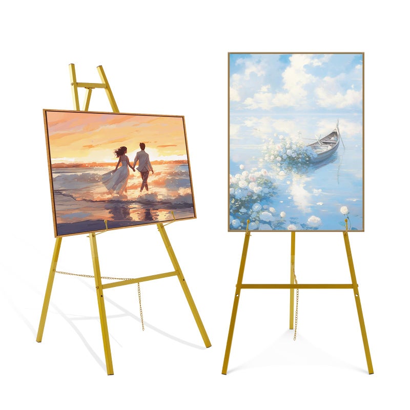 Fatilin Gold Easel Stand for Signâ€“Adjustable Floor Heavy Duty Metal Display Easel for Wedding Signs, Art, Posters, Pictures Welcome Signs 4-Tier Height Commercial Display Easel for Parties & Galleries - Image 1