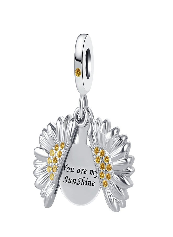 OutstandLong Sunflower Charm for Pandora Bracelets You are My Sunshine Silver Plated Dangle Bead Charms Locket for Friend - Image 1