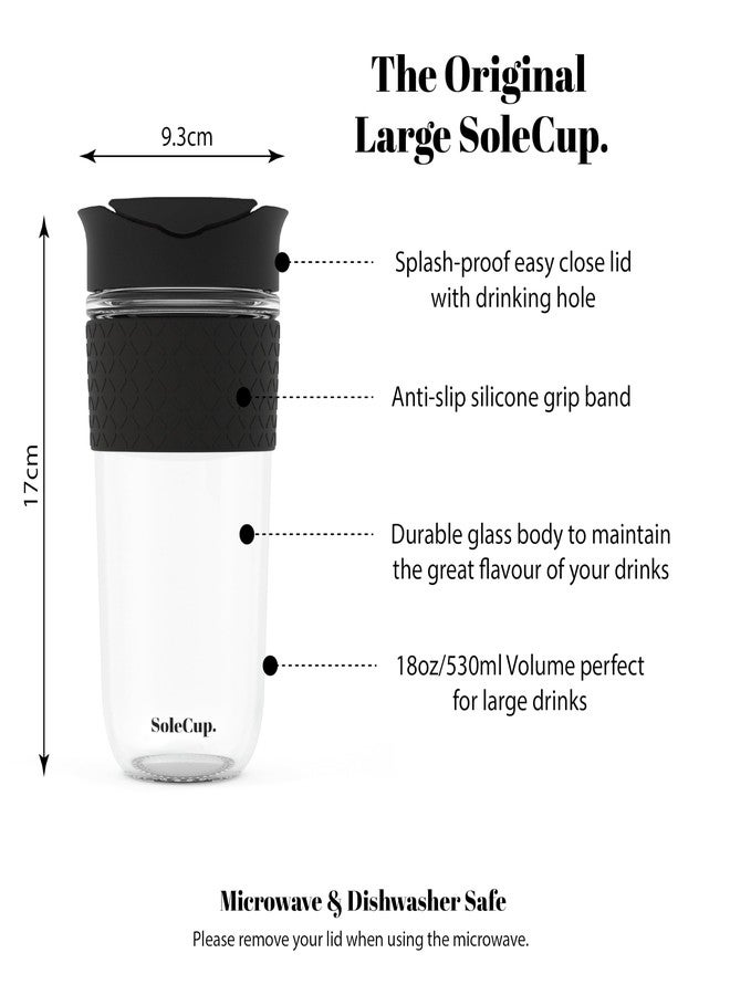 SoleCup. Large Travel Mug - Reusable Insulated Coffee Mug - 18oz/530ml BPA-Free Hot Drink Travel Mug with Lid & Silicone Band (Black) - Image 2