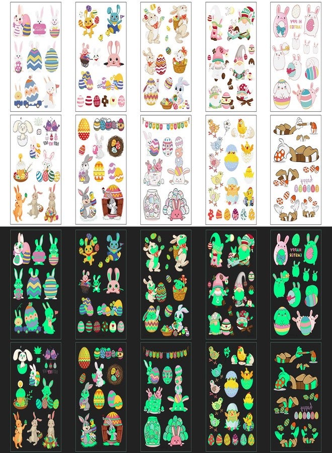 BULEFSEA 100Pcs Easter luminous temporary tattoos for kids,Glow in The Dark Easter Basket party Tattoos stickers, dwarf colored egg carrot rabbit egg facial makeup Tattoos, holiday party Supplies Favors Gifts - Image 2