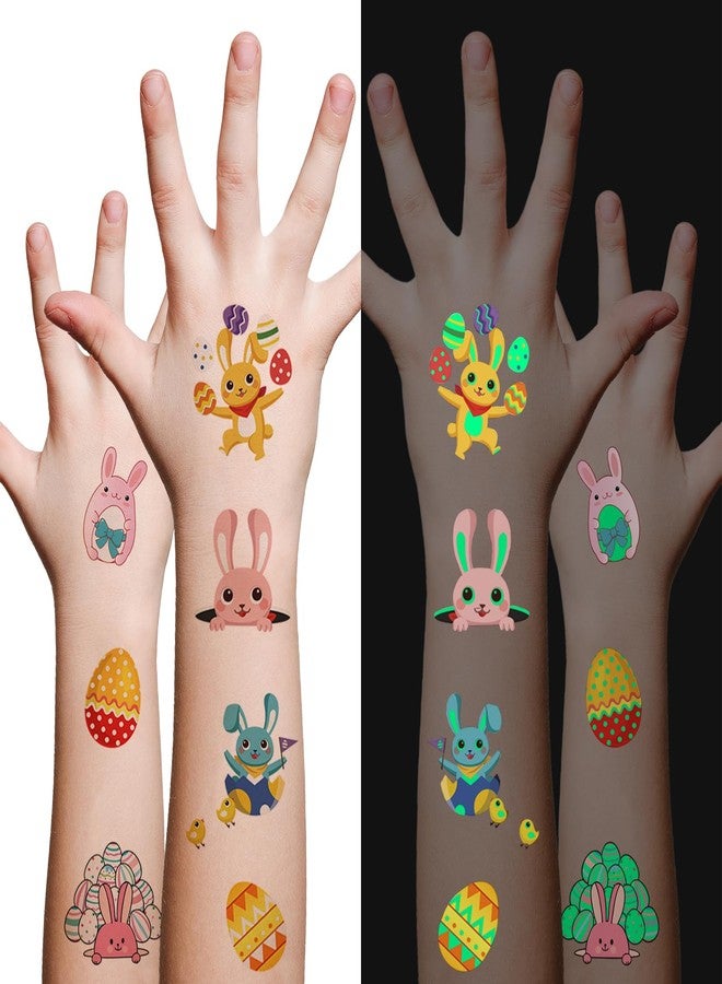 BULEFSEA 100Pcs Easter luminous temporary tattoos for kids,Glow in The Dark Easter Basket party Tattoos stickers, dwarf colored egg carrot rabbit egg facial makeup Tattoos, holiday party Supplies Favors Gifts - Image 1