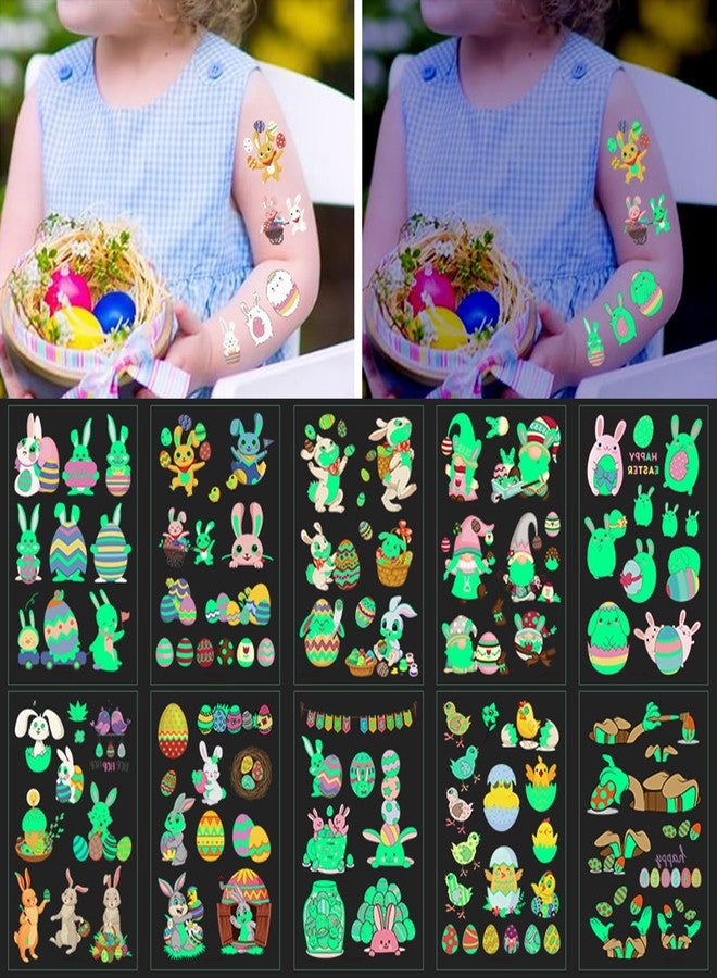 BULEFSEA 100Pcs Easter luminous temporary tattoos for kids,Glow in The Dark Easter Basket party Tattoos stickers, dwarf colored egg carrot rabbit egg facial makeup Tattoos, holiday party Supplies Favors Gifts - Image 4
