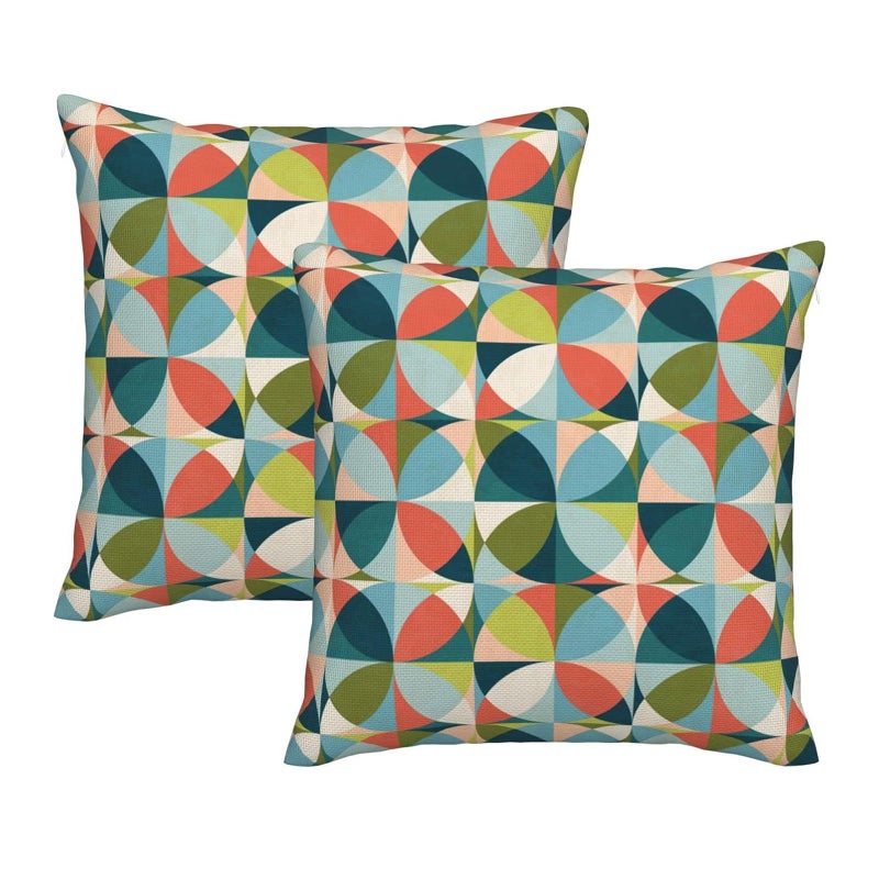 bassyil Geometric Mid Century Modern Colors Throw Pillow Covers Decorative Linen Pillow Cases Set of 2 Square Cushion Cover for Couch Sofa Bedroom Patio 18x18 Inch