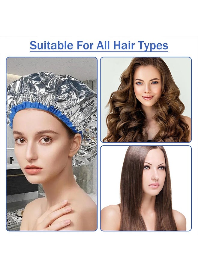 4 Pcs Heat Cap for Deep Conditioning Aluminum Foil Heat Cap Reusable Steam Processing Caps Thickened Shower Caps for Long Hair Dyeing Home Salon White Blue Hot Oil Tools - Image 4