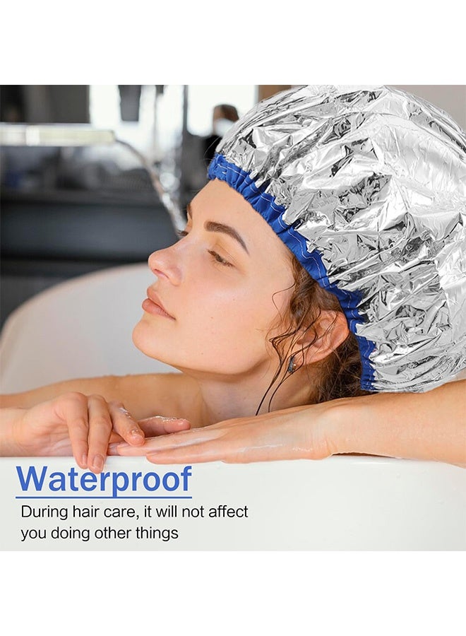 4 Pcs Heat Cap for Deep Conditioning Aluminum Foil Heat Cap Reusable Steam Processing Caps Thickened Shower Caps for Long Hair Dyeing Home Salon White Blue Hot Oil Tools - Image 5