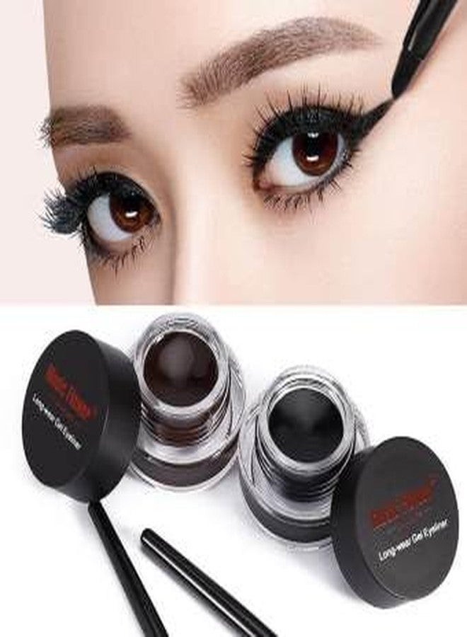 Alku 2-in-1 Black and Brown Gel Eyeliner Set with Brushes, Long-lasting Waterproof Formula - Image 2