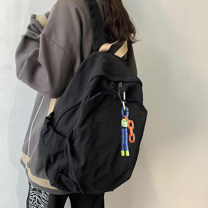 Japanese And Korean Casual Large-Capacity School Bag Forest Style Literary Youth Simple Pure Color Unprinted Canvas Backpack - Image 1