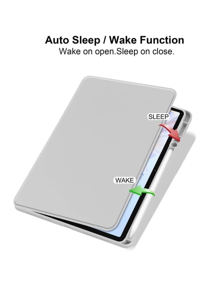 VKL Case for Xiaomi Redmi Pad 2 11-inch 2025 Smart Tablet Leather Case with Auto Wake/Sleep, 360° Rotating Stand Cover Acrylic Clear Back Cover with Pencil Holder (Grey) - Image 2