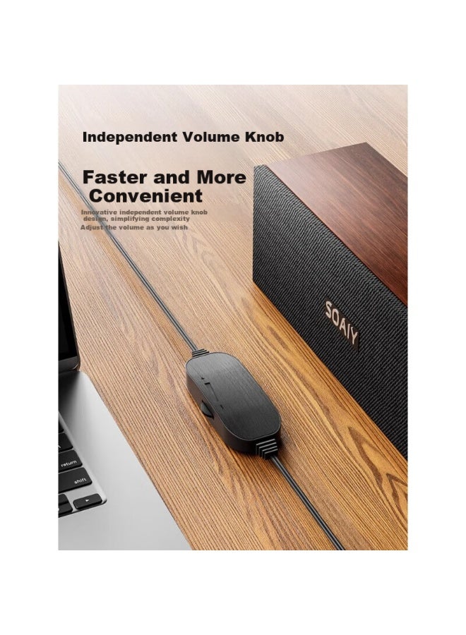 SOAIY Sd-88 Computer Speakers, Desktop Home Laptop Portable, High-quality Sound, Wooden Retro Design, Wired Usb Small Speakers, Dual Speakers With Volume Control - Image 2