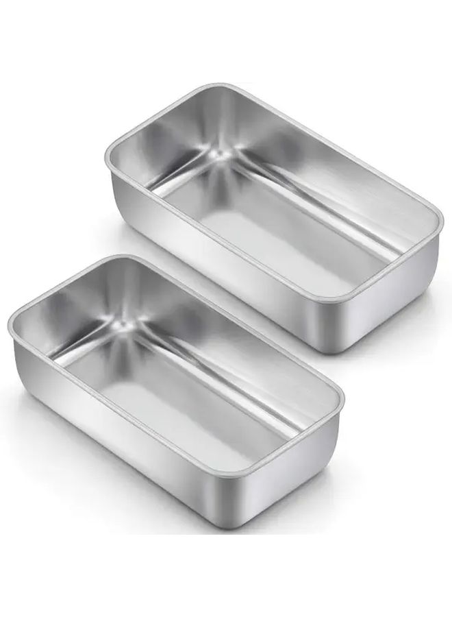 2 Stainless Steel Baking Pans With Lids Silvery Oven Safe For Cakes Brownies - Image 2