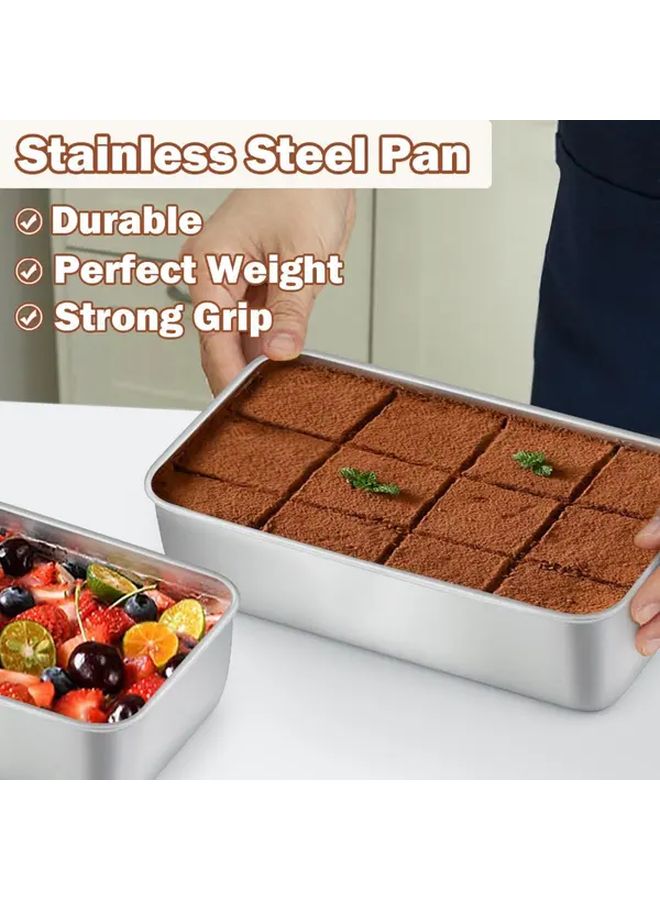 2 Stainless Steel Baking Pans With Lids Silvery Oven Safe For Cakes Brownies - Image 5