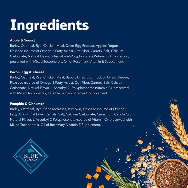 Blue Buffalo Health Bars Crunchy Dog Biscuits, Variety Pack, Bacon, Egg & Cheese, Apple & Yogurt, Pumpkin & Cinnamon, 16-oz Bags - Image 5